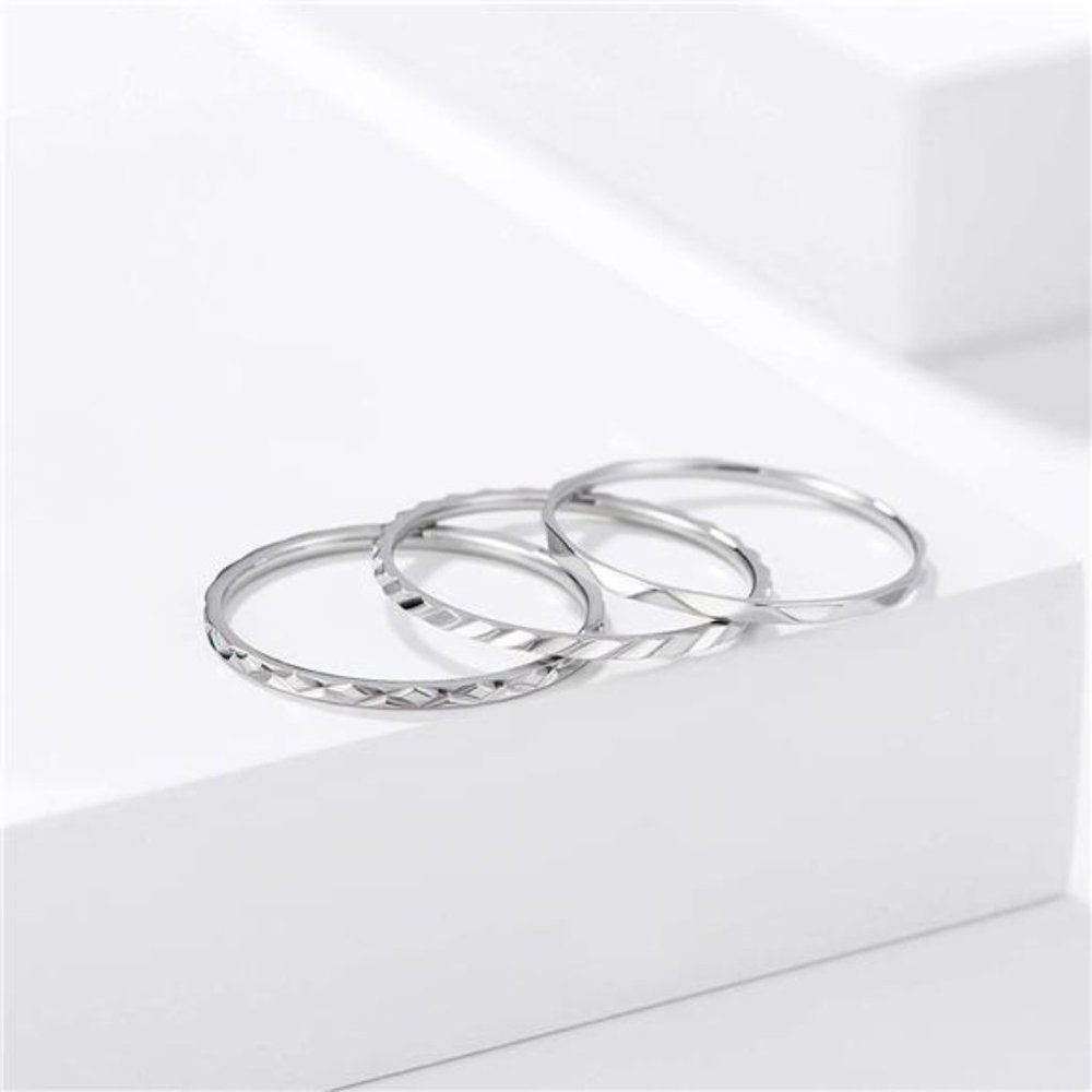 Set of 3 Stainless Steel Stacking Rings | Plain Band Knuckle Midi Rings - Picture 2 of 5